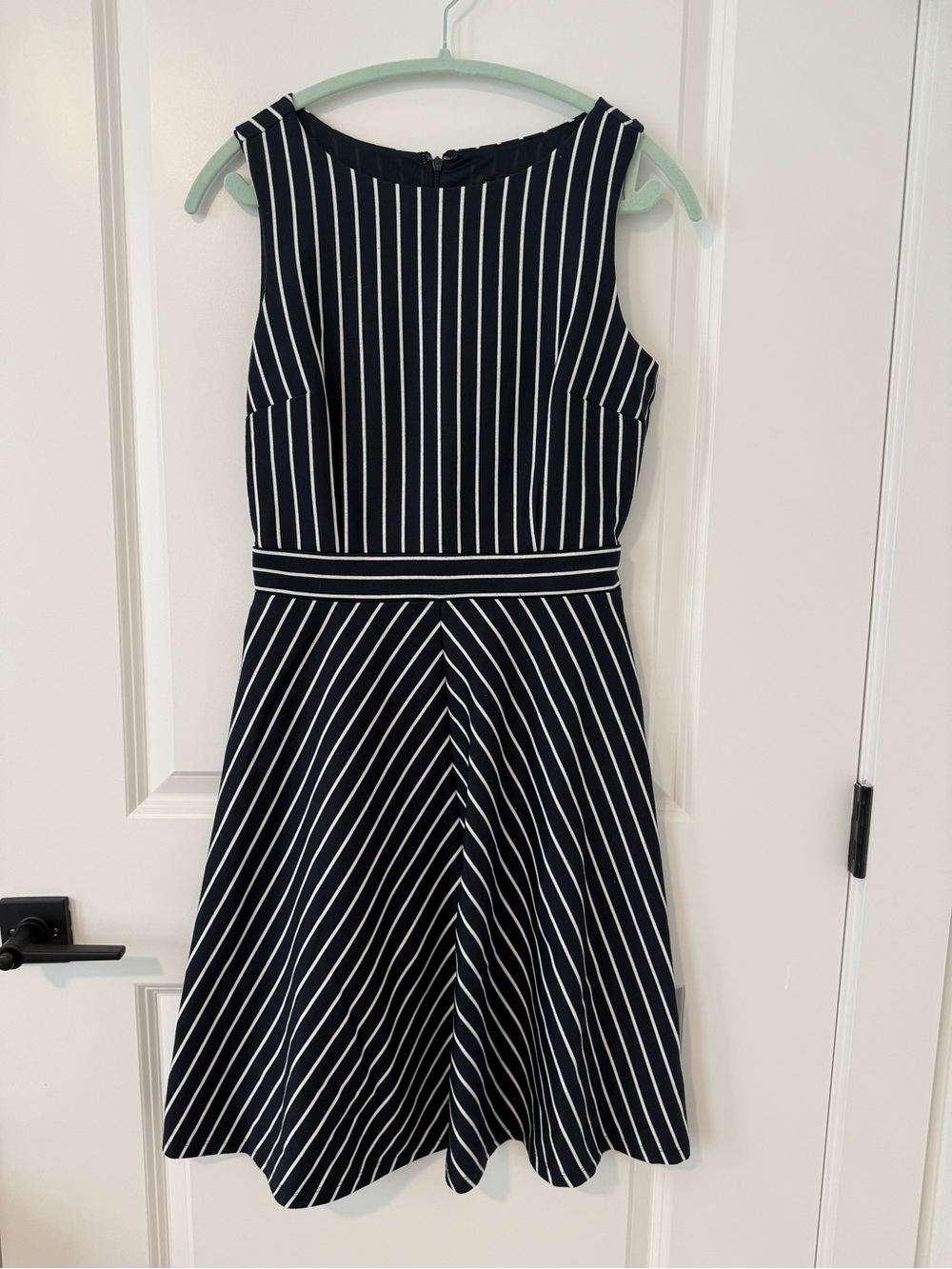 Ann Taylor Navy and White Striped Sleeveless Fit-and-Flare Midi Dress